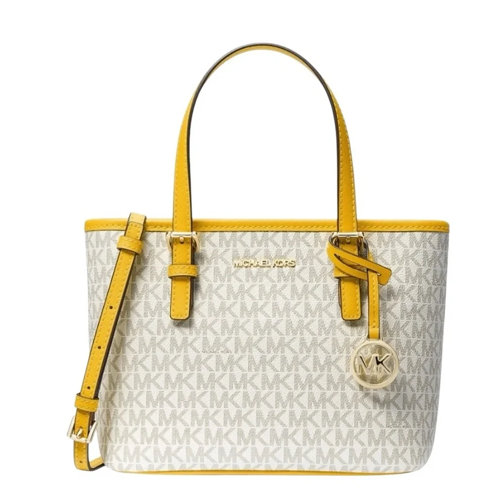 MICHAEL KORS Jet Set Travel Small Top Zip Tote Crossbody Bag White Yellow NEW - Picture 1 of 7